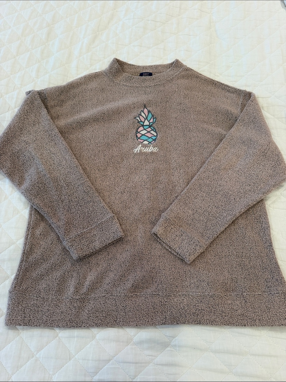 MV Sport Taupe Crewneck Sweatshirt with Teal & Pink Pineapple